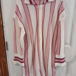 Striped Pink and White Women's Sweater